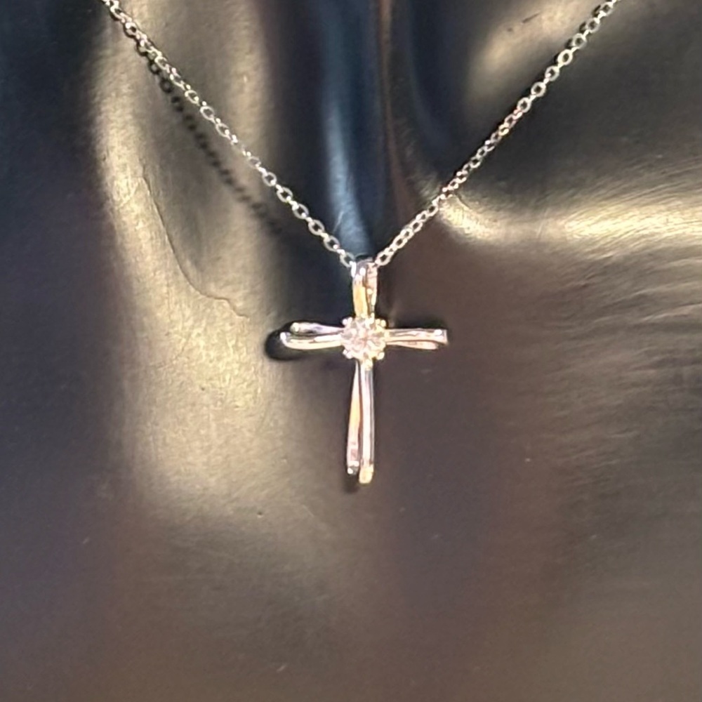Moissanite Sterling Silver Cross Necklace